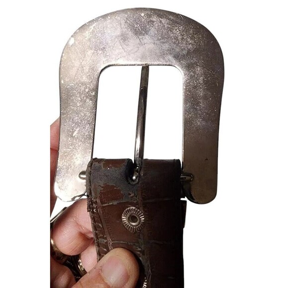 Vintage SPARKLE Leather Rhinestone Concho Belt Length 45" Western Cowgirl Boho - Picture 5 of 7